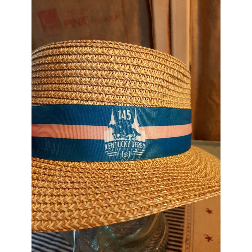 New Kentucky Derby Angry Orchard Derby Straw Hat with Ribbon & Red Flowers - Picture 2 of 6